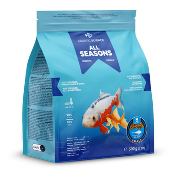Visuel 1 du produit Nourriture annuelle pour poisson d'étang de minimum 7 cm de long Aquatic Science All Seasons - Taille S sac de 0,5 kg