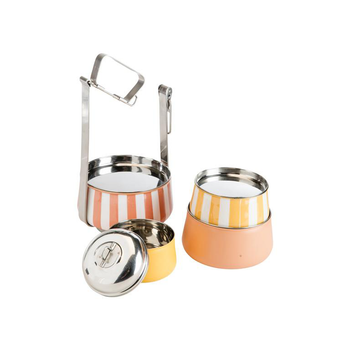 Visuel 1 du produit Boîte traditionnelle à 4 étages en acier inoxydable jaune et orange Tiffin - Ø 15 x H 28 cm