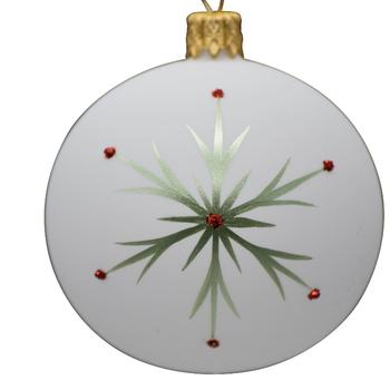 Visuel 1 du produit Boule de Noël en verre blanc avec étoile verte - Ø 7 cm