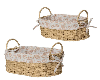 Visuel 1 du produit Panier à pain en osier naturel avec tissu décor croissant grand modèle - 20 x 30 x 15 cm