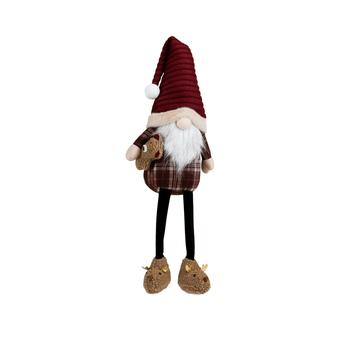 Visuel 1 du produit Peluche décorative de Noël gnome tartan chaussons ours jambes flexibles en polyester coloris rouge - H 60 cm