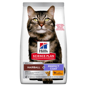 Visuel 1 du produit Croquettes pour chat adulte de 1 an et + au poulet boules de poils Hill's Science Plan Feline Hairball & Perfect Coat - 3 kg