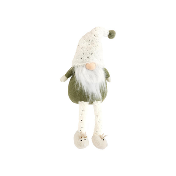 Visuel 1 du produit Gnome vert et blanc à jambes flexibles avec chaussons renne petit modèle - 50 cm