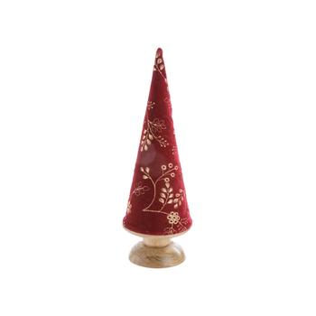 Visuel 1 du produit Sapin conique à poser en bois et velours bordeaux à motifs blancs - Ø 10 x H 31 cm