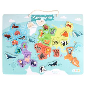 Visuel 1 du produit Planisphère magnétique des continents avec 30 animaux en bois La Jade - 40 x 30 cm