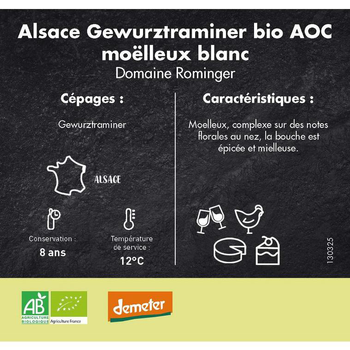 Visuel 1 du produit Vin blanc bio d’Alsace Gewurztraminer moelleux - 75 cl