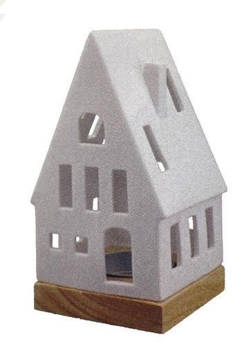 Visuel 1 du produit Photophore forme maison en céramique blanche taille M - Ø 7,7 x H 14,5 cm