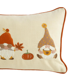 Visuel 1 du produit Coussin en coton crème décor 3 gnomes orange - 50 x 30 cm