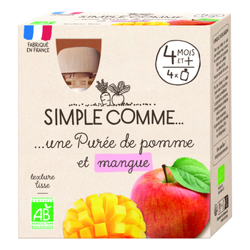 Visuel 1 du produit Pack de 4 gourdes de purée de pomme et mangue bio Simple comme - 4 x 85 g