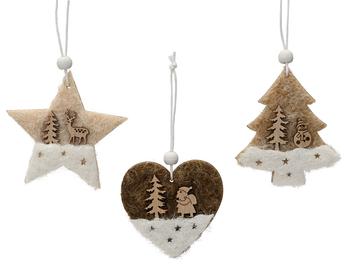 Visuel 1 du produit Décor de Noël à suspendre en bois marron et blanc - 5,5 x 5,5 cm