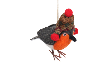 Visuel 1 du produit Suspension décorative oiseau avec bonnet coloris multicolore en feutrine - 13 x 6 x 11 cm