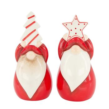 Visuel 1 du produit Statue Père Noël en céramique rouge et blanche - 8 x 8,5 x 16,5 cm