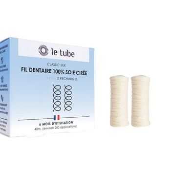 Visuel 1 du produit Recharge de fil dentaire 100% soie cirée Le tube - les 2 bobines