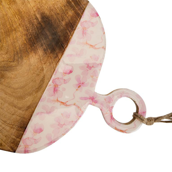 Visuel 1 du produit Planche arrondie en bois de manguier décor cerisier rose - 38 x 31 x 2,5 cm