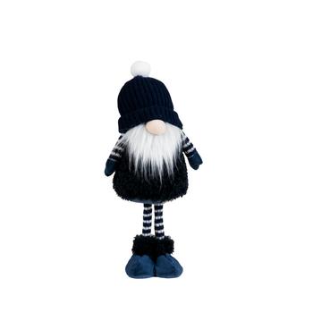 Visuel 1 du produit Peluche décorative de Noël gnome debout avec bonnet en polyester coloris blanc et bleu - petit modèle H 38 cm