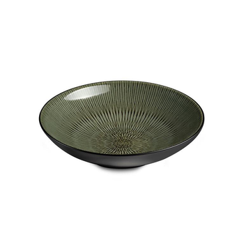 Visuel 1 du produit Assiette à salade et pâtes en grès Hypnose coloris vert et noir - Ø 19 cm