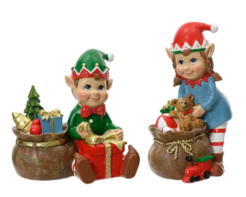 Visuel 1 du produit Lutin en résine colorée avec hotte de cadeaux - 6 x 7,5 x 12,5 cm