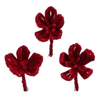 Visuel 1 du produit Fleur à clipser en velours rouge - Ø 13 x H 15 cm