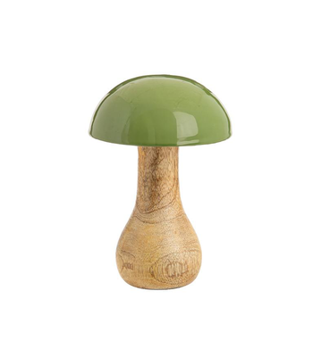 Visuel 1 du produit Champignon à poser tête emaillée coloris vert en bois de manguier - 14 x 10 x 10 cm