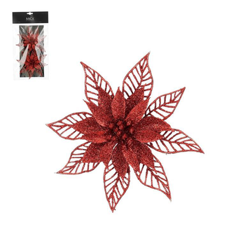 Visuel 1 du produit Ensemble de 2 clips poinsettia rouges - Ø 16 x H 2 cm