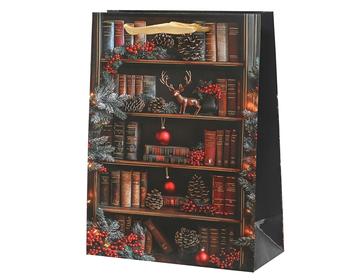 Visuel 1 du produit Sac cadeau en papier décor bibliothèque multicolore grand modèle - 26 x 10 x 32 cm