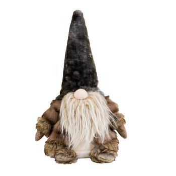 Visuel 1 du produit Peluche décorative de Noël gnome assis fourrure en polyester coloris marron - H 52 cm