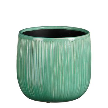Visuel 1 du produit Pot rond cannelé coloris bleu en céramique Pablo Mica Decorations - 19 x Ø 21 cm