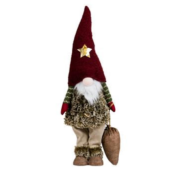 Visuel 1 du produit Peluche décorative de Noël gnome debout bonnet étoile avec hotte en polyester coloris multicolore - grand modèle H 90 cm