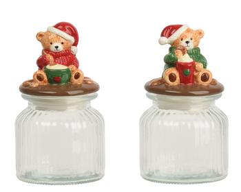 Visuel 1 du produit Bocal de conservation en verre transparent avec bouchon ours de Noël - Ø 11 x H 9 cm