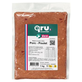 Visuel 1 du produit Aliment cru pour chien repas porc Qru Essentiel congelé - 1 kg