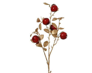 Visuel 1 du produit Tige artificielle avec pommes rouges en mousse et feuilles dorées - H 60 cm