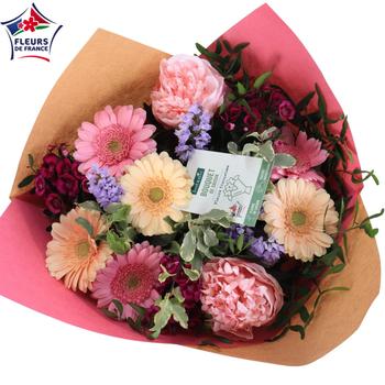 Visuel 1 du produit Bouquet de fleurs Fête des Mères pivoines roses 100% Fleurs de France - 20 tiges (bouquet droit)