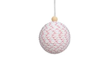 Visuel 1 du produit Suspension boule décorative boule conique tricotée rayée coloris multicolore en polyester - 8 x 8 x 9,5 cm