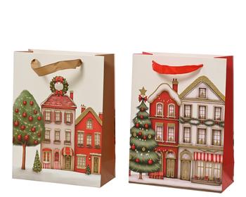 Visuel 1 du produit Sac cadeau en papier décor maison multicolore petit modèle - 18 x 8 x 24 cm