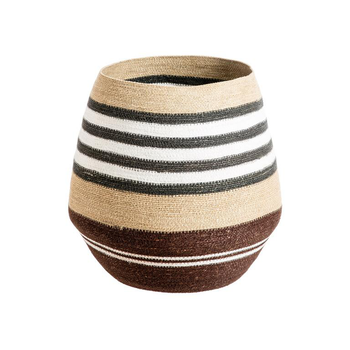 Visuel 1 du produit Panière rayée naturel/marron/blanc à base rétrécie en osier grand modèle - Ø 45 x H 44 cm