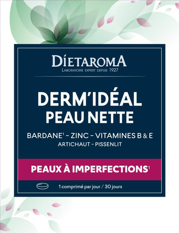 Visuel 1 du produit Complément alimentaire zinc, bardane peau nette Dietaroma Dermidéal - 30 comprimés