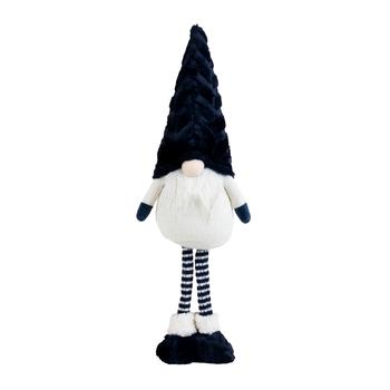 Visuel 1 du produit Peluche décorative de Noël gnome debout bonnet fourrure en polyester coloris bleu et blanc - moyen modèle H 59 cm