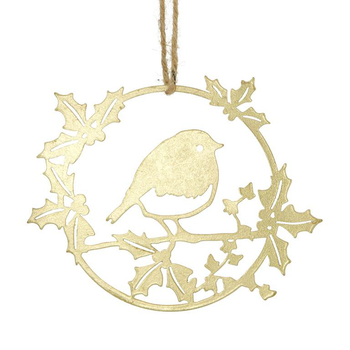 Visuel 1 du produit Décoration ronde à suspendre en métal doré oiseau - 18 x 14 cm