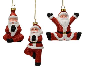 Visuel 1 du produit Père Noël yoga à suspendre en polystyrène rouge pailleté - 9,8 x 4,2 x 11,8 cm