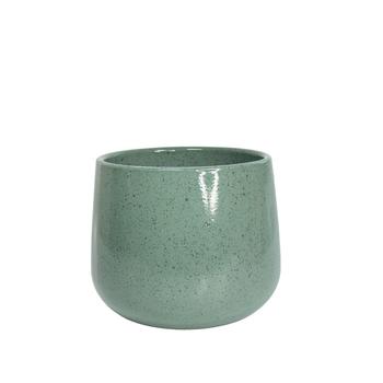 Visuel 1 du produit Cache-pot en céramique modèle 620-15 coloris vert moucheté - Ø 13,5 x H 13 cm