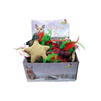 Visuel 1 du produit Peluche de Noël pour chat motif tartan coloris multicolore en forme d'étoile Bubimex - 11 cm