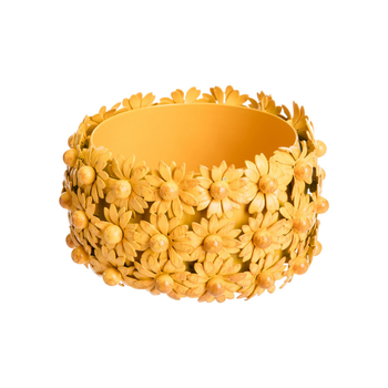 Visuel 1 du produit Photophore rond en métal orné de fleurs jaunes en relief - Ø 9 x H 5,5 cm