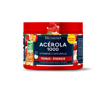 Visuel 1 du produit Complément alimentaire pilulier acérola 1000 vitamine c naturelle goût cerise bio équitable Dietaroma - 60 comprimés