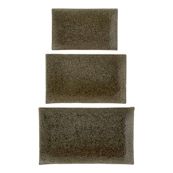 Visuel 1 du produit Plateau rectangulaire à bougies en grès brun petit modèle - 22 x 14 cm