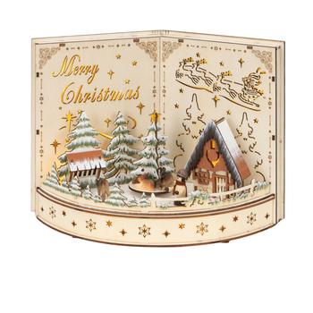 Visuel 1 du produit Village de Noël en bois certifié FSC® livre animé LED blanc chaud intérieur - L 14,50 x 30 x H 22 cm