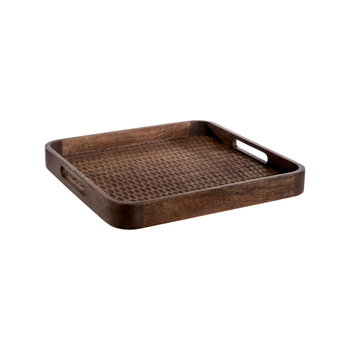 Visuel 1 du produit Plateau carré en bois de manguier effet martelé noisette - 34,5 x 34,5 x 4 cm