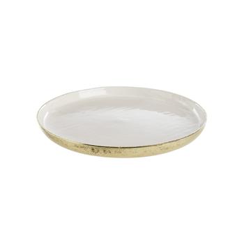 Visuel 1 du produit Plateau rond émaillé en aluminium blanc et doré - Ø 30 x H 3 cm