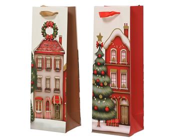 Visuel 1 du produit Sac cadeau pour bouteille décor maison en papier multicolore - 12 x 10 x 36 cm
