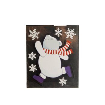 Visuel 1 du produit Décoration de Noël sticker floqué ours patineur en PVC coloris multicolore - 28,5 x 34,5 cm