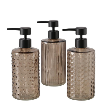 Visuel 1 du produit Distributeur à savon en verre beige et pompe noire Bruka - 8 x 8 x H 20 cm